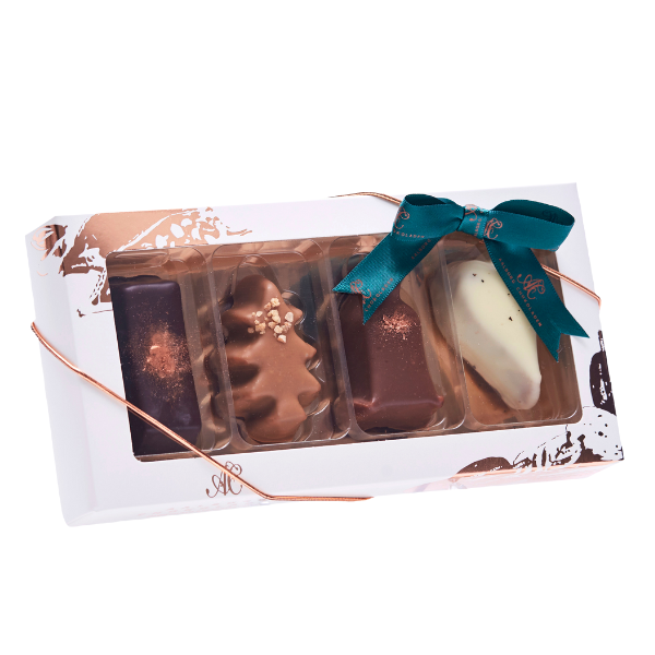 Petit four æske, 4 stk. marcipanfigurer